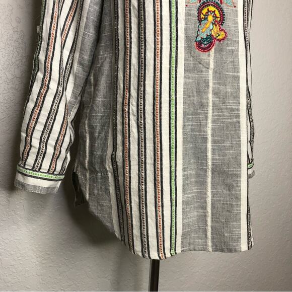 Soft Surroundings black white striped embroidered popover tunic top Petite Small - Picture 4 of 15